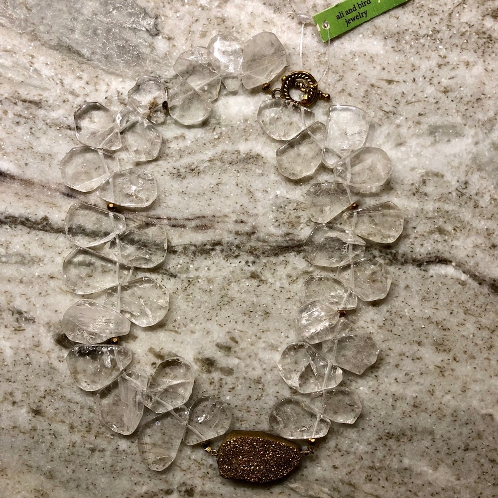 Quartz & Gold Druzy Pendant Necklace